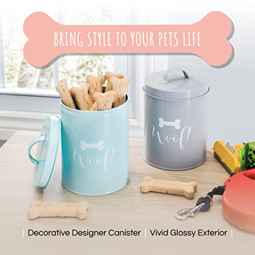 Metal Pet Treat Jar with Airtight Lid for Dogs (Gourmet Biscuits (Grey))