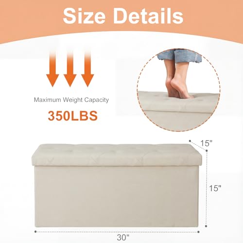 30 Inch Folding Storage Ottoman Bench