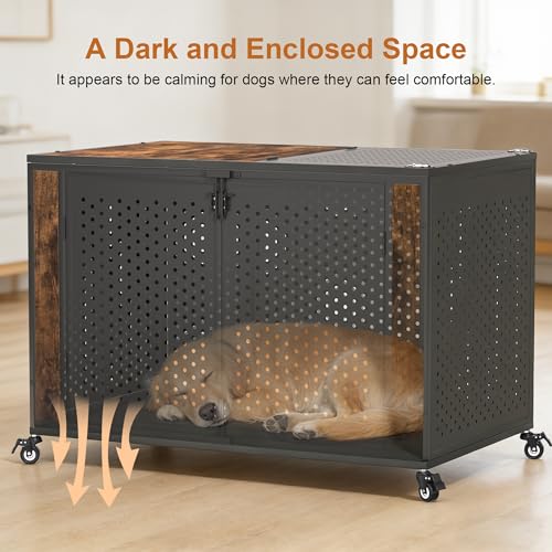 48" Heavy Duty Dog Crate Furniture for High Anxiety Dogs (Black and Brown / 48 inch)