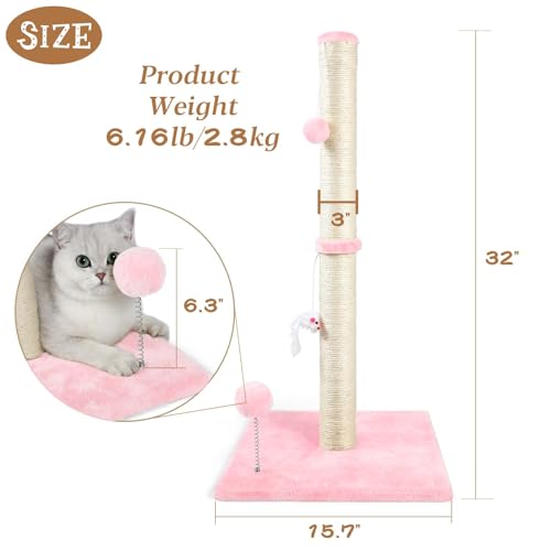 32" Tall Sisal Cat Scratching Posts Tree for Indoor Cats Adults