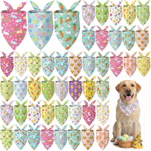 100 Pcs Spring Dog Bandanas Bulk Bunny Egg Carrot Bandanas for Dogs Triangle Kerchief Bibs Scarf Set for Pet Costume Easter Photo Props Accessories Pet Shops (Easter / 31.5 x 21.7 x 21.7 Inch)