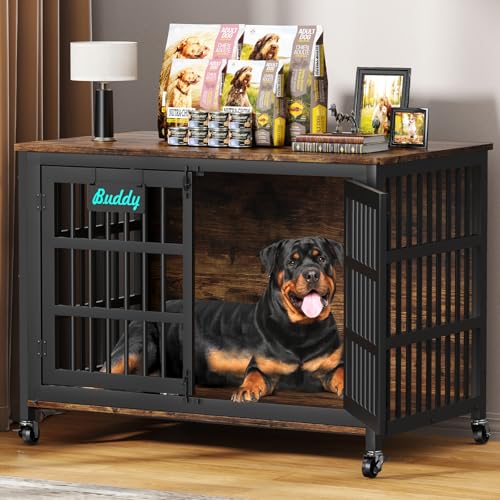 46"/42"/33" XXL Heavy Duty Dog Crate Furniture with Casters (46.1"L x 28.7"W x 31.9"H / Brown)