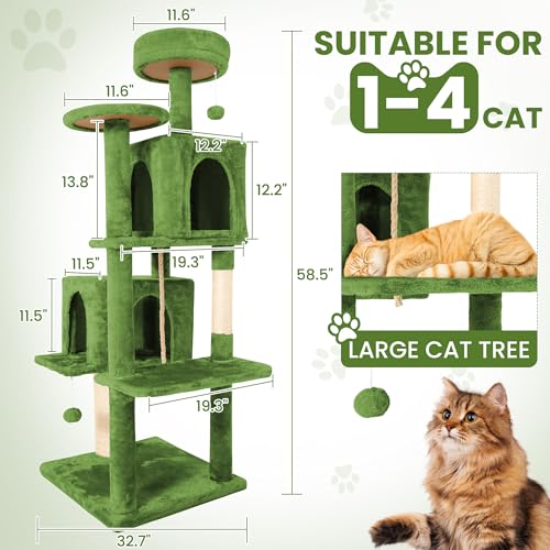 58.5inch Large Cat Tree Tower Condo for Indoor Cats (58.5in / Leaves Green)