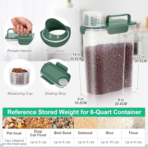 5 Lbs Travel Dog Food Storage Container with Collapsible Dog Bowl (Dark Green 6Qt)