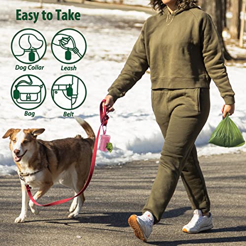 Dog Poop Bag Holder for Leash with Carabiner Clip Soft Fabric (Pink)