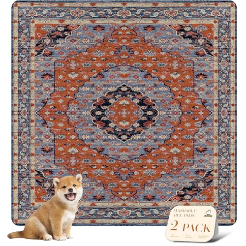 Washable Pee Pads for Dogs (54x54 Inch (Pack of 2) / Red/Floral)