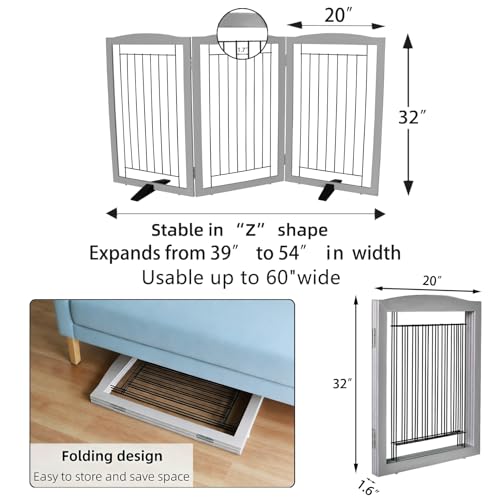 Freestanding Dog Fence Indoor (【3 Panels】60''w x 32''h / Gray)