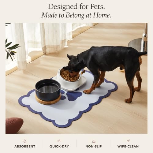 Scalloped Dog Feeding Mat (Navy / 22"L x 17"W)