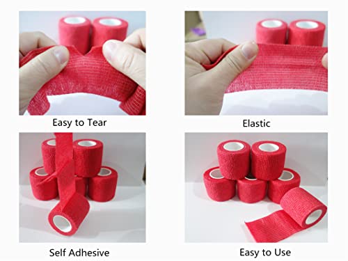 6 Pack 2" x 5 Yards Self Adhesive Bandage Wrap Breathable Cohesive Vet Wrap for Pets (2 Inch / Red)