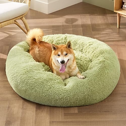 Calming Dog Bed Medium Size Dog Donut Washable Pet Bed (30"L x 30"W x 8"Th / Green)