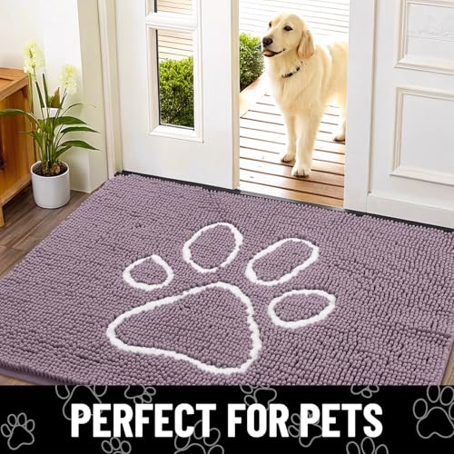 Dog Door Mat for Muddy Paws (48"X30" / Deep Plum and White)
