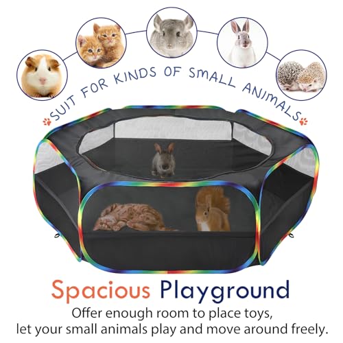 Small Animal Playpen with Zippered Cover (Black + Rainbow)