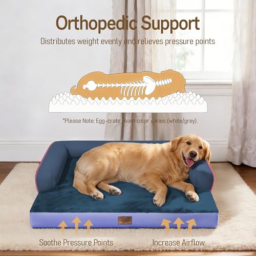 Washable Dog Bed with Bolster for Medium to Large Dogs (Tangerine Twilight / 36"L x 27"W x 7.5"Th)