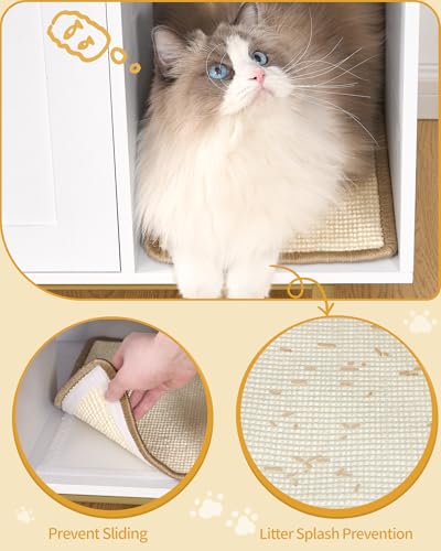 Large Cat Litter Box Enclosure (White and Gold / 41.3"L x 27.5"W x 36.6"H)