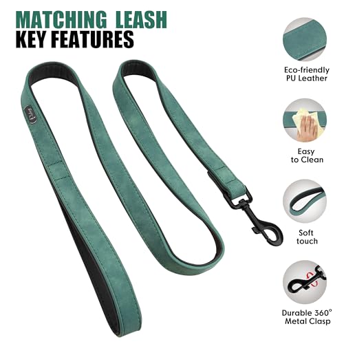 PU Leather Dog Collar and Leash Set (XL: Neck 17-23", Width 1¼" / Green Set)
