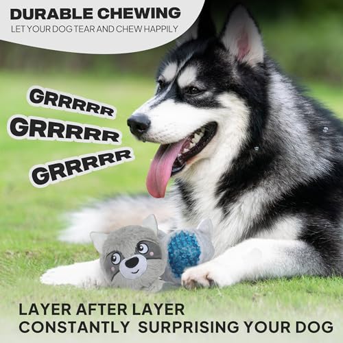 Squeaky Dog Toys for Aggressive Chewers (M/L / Grey Raccoon)