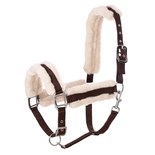 Valkyrie Ultra Fleece Padded Leather Fuse Breakaway Horse Halter (Brown/Ivory White / Horse)