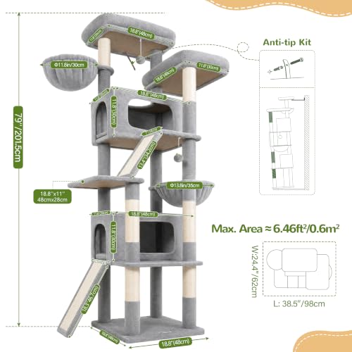 79in Heavy Duty Cat Tree for Large Cats (Light Grey / 79 inch)