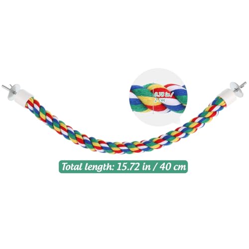 Parrot Rope Climbing Toy 18.5 Inch Cotton Rope Perch for Birds Cage Exercise and Chewing Toy for Parrots Cockatiels (40cm)