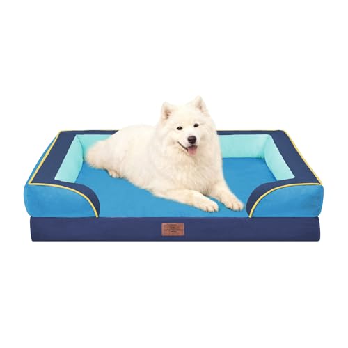 Orthopedic Dog Beds for Large Sized Dog with Bolster (36.0"L x 27.0"W x 8.0"Th / New Jersey)