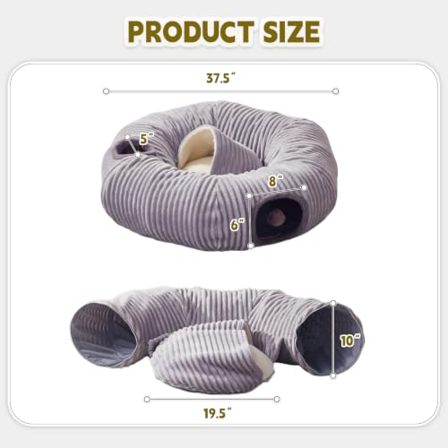 Large Cat Tunnel Bed for Indoor Cats (Grey / 37.5"L x 37.5"W x 10"H)