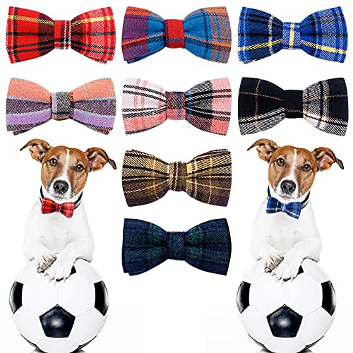 8 Pack Dog Bowties Plaid for Small Dogs Slide on Collar (S/M)