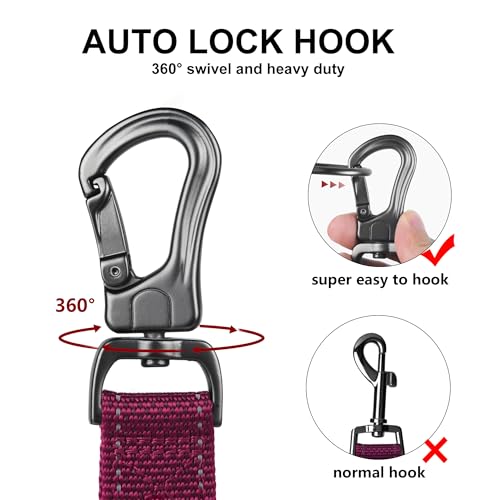 6FT 1IN Heavy Duty Dog Leash for Large Dogs with 2 Padded Handles (Rose / 1 in x 6 ft)