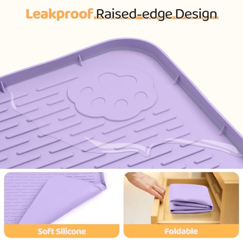 Dog Food Mat 34''x22'' Extra Large Dog Mat for Food and Water (34"L x 22"W / Purple)