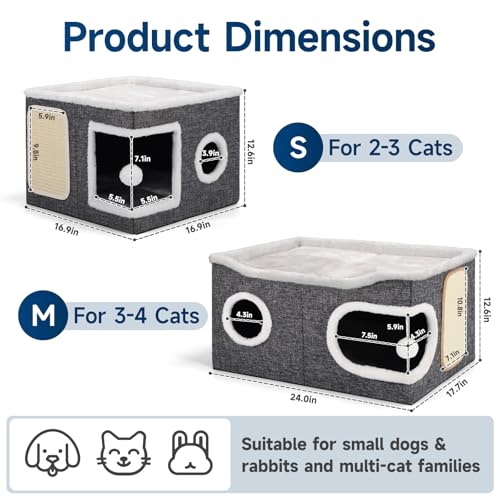 Extra Large Cat House Bed for Multi Cats with Scratch Pad Grey (Grey / Extra Large)