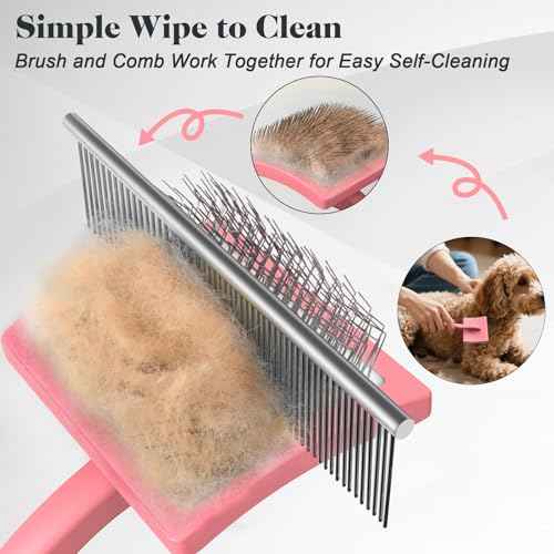 2PCS Slicker Brush for Dogs & Pet Comb (Light Pink / Large)