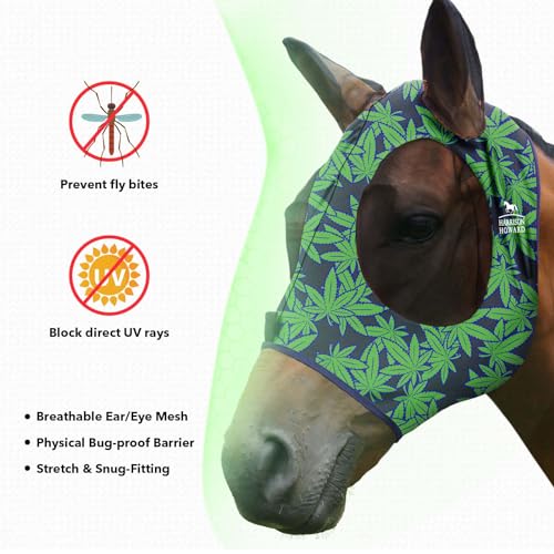 Super Comfort Stretchy Fly Mask Large Eye Space with UV Protection Soft on Skin with Breathability Live Leaf S (S / Live Leaf)