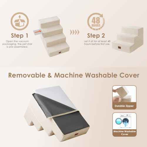 Dog Stairs 13.5" H (Beige / Extra Wide 16.5" x 21" x 13.5")