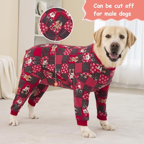Dog Onesie Surgery Recovery Suit for Large Medium Bodysuit Dogs Pajamas PJS Full Body for Shedding (4X-Large (Pack of 1) / Xmas Red)