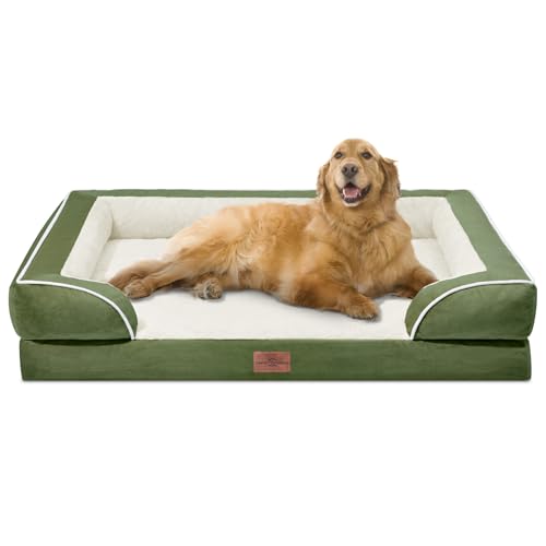 Orthopedic Dog Bed for Extra Large Dogs with Bolster (42.0"L x 30.0"W x 8.5"Th / Light Green)