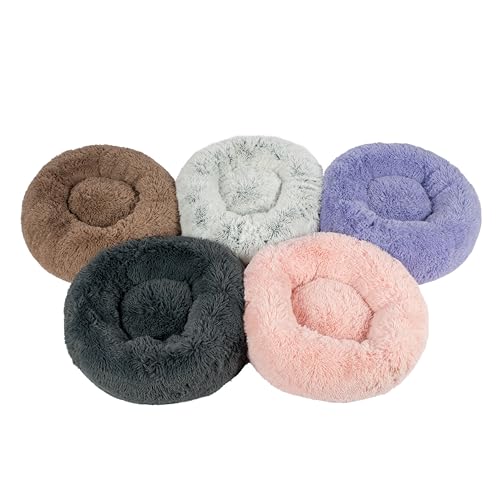 Round Calming Dog Bed for Small (Gray / 24" x 24" x 7")