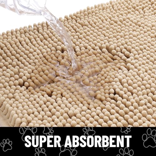Dog Door Mat for Muddy Paws (24"X16" / Beige and White)
