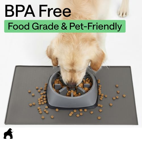 Dog Food Mat 100% Waterproof Silicone (Gray / 18.5"l X 11.5"w)