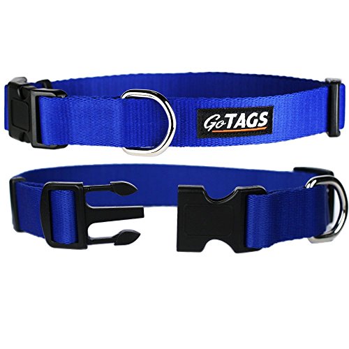 Dog Collars Durable Solid Nylon Dog Collars in 5 Color Options and 4 Adjustable Sizes for Puppy and Dogs Extra Small (Medium (3/4" wide x 14-20" length) / Blue)