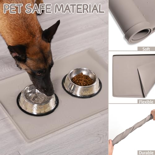 Silicone Cat & Dog Food Mat for Floors Waterproof (Taupe / 24''×16'')