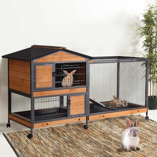 2 Story Rabbit Hutch Indoor Bunny Cage Large Rabbit Cage Outdoor with Chew