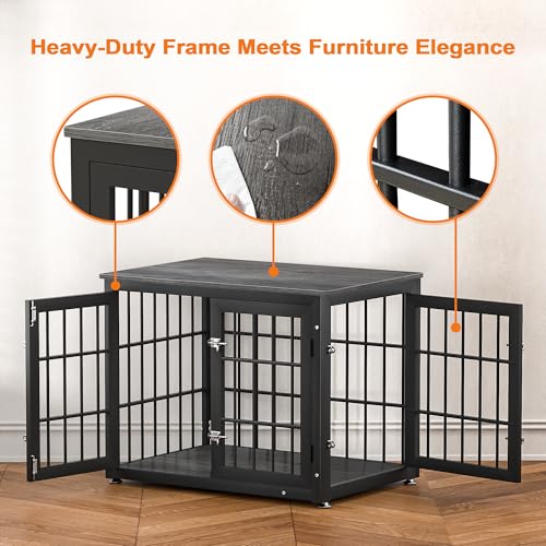 32" Heavy Duty Dog Crate Furniture for Small and Medium Dogs (Black + Gray / 32.7"L x 23.6"W x 26.2"H)