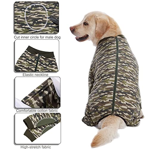 Dog Onesie Surgery Recovery Suit for Large Medium Bodysuit Dogs Pajamas PJS Full Body for Shedding (3XL / Camo)