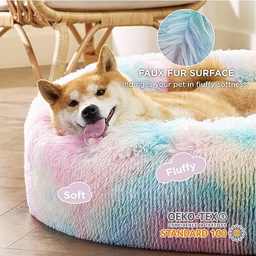 Calming Dog Bed Medium Size Dog Donut Washable Pet Bed (30"L x 30"W x 8"Th / Multi Color)