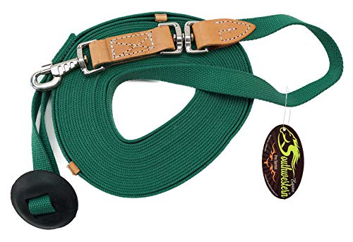 35' Flat Cotton Web Lunge Line with Bolt Snap & Rubber Stop (Emerald / 35')