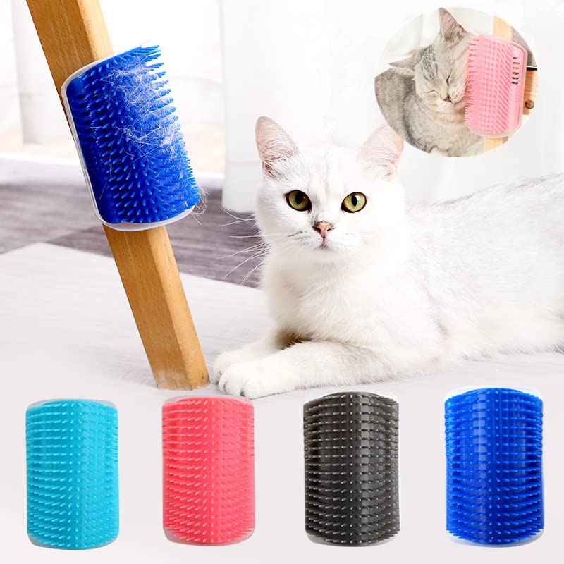 6 Pack Cat Self Groomer with Catnip Pouch Wall Corner Groomers Cat Face Scratcher Pet Grooming Brush Massage Combs for Short Long Haired Cats Fur Pets Dog Kitten Puppy (2 Grey+1 Black+1 Dark Blue+1 Light Blue+1 Pink)