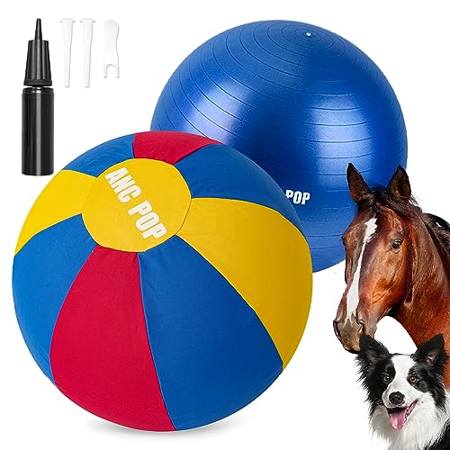 Herding Ball for Dogs Horse & Cover 25" Ball for Horses Large with Hand Pump for Play Horse Toys for Horses Stall (Red and Blue and Yellow / 25 inches)