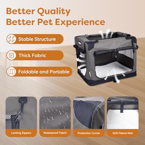 3 Door Soft Dog Crates Kennel (Dark Grey)