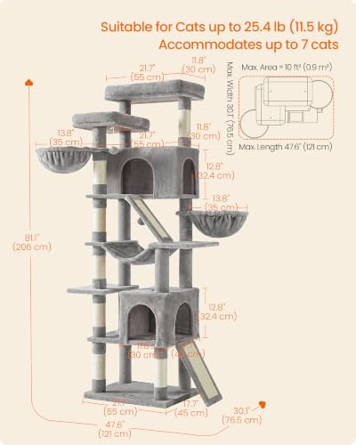 Large Cat Tree (Dove Gray / 21.6"L x 17.7"W x 81.1"H)