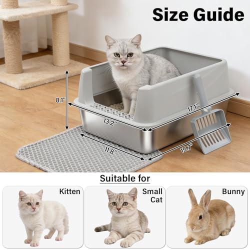 Stainless Steel Litter Box with Lid (S:17.5x13.6x8inch with Lid)