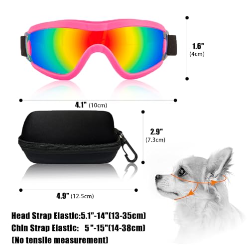 Dog Goggles Small Breed Dog Sunglasses Doggy UV Protection Glasses (Pink Frame Red Lens)